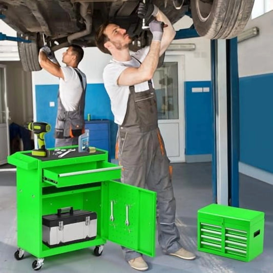 5-Drawer Rolling Tool Chest - 2-in-1 Lockable Tool Box with Wheels, Sliding Drawers & Detachable Top - Garage & Workshop Storage Cabinet, Green