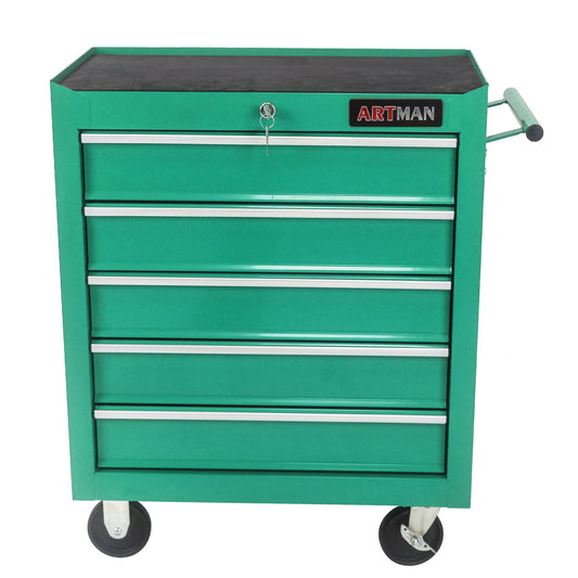 Lisonu 5-Drawer Rolling Tool Chest, Mobile Tool Storage Cabinet with Locking System & Wheels, Heavy-Duty Steel Organizer for Garage and Workshop, Green