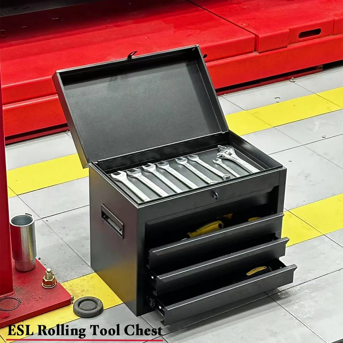 Rolling Tool Chest, 5 Drawers with Big Cabinet, Tool Trolley with 4 Universal Lockable Wheels and Lock Bar, Great Black Tool Cart for Garage Workshop, Sturdy Heavy Duty Tool Storage, Easy Assemble