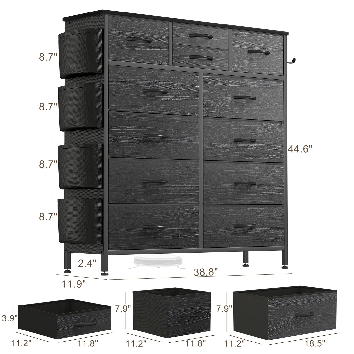 GIKPAL Black Dressers for Bedroom with 12 Drawer Tall Dresser Chest of Drawers Fabric Storage Dressers for Living Room