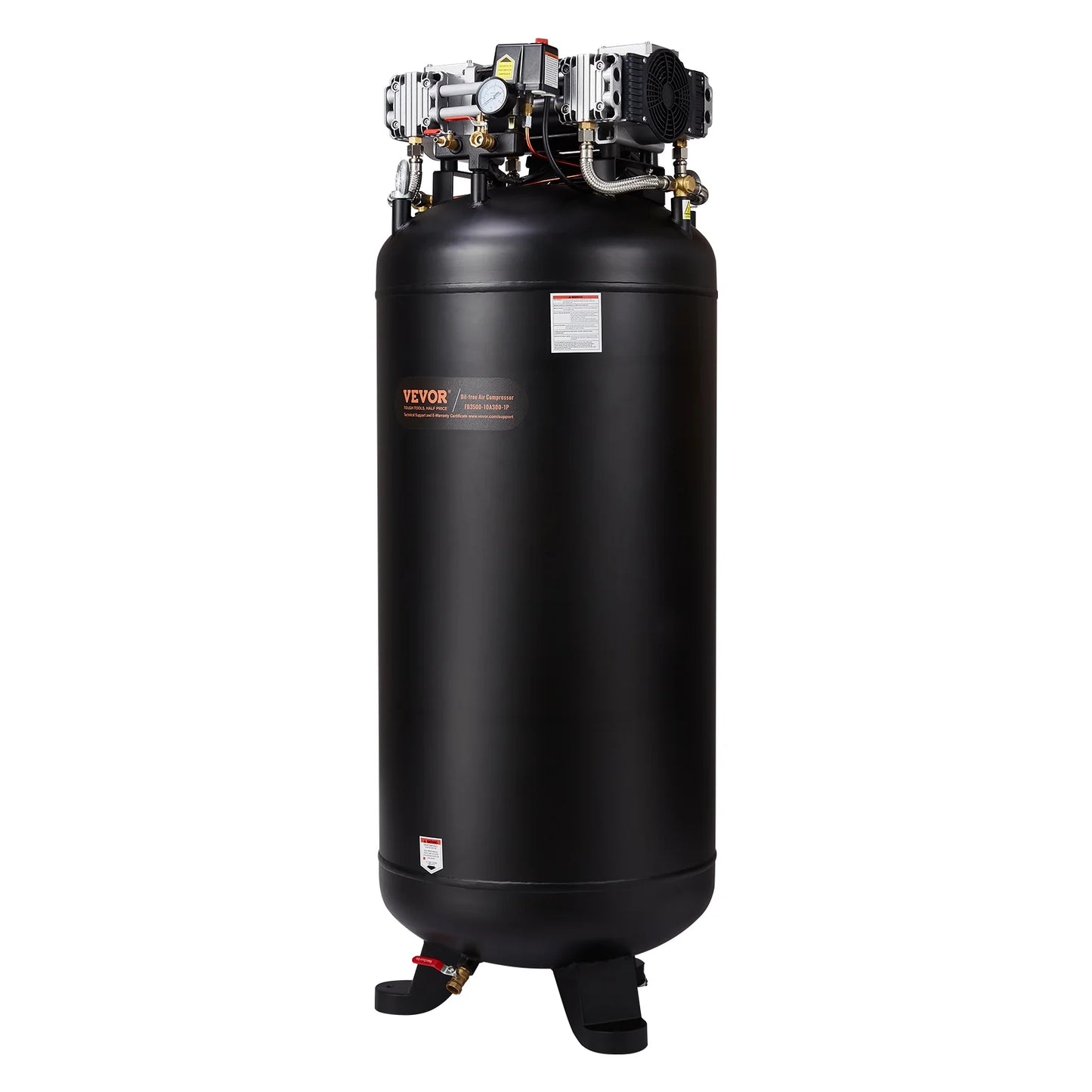 VEVOR 80 Gallon Compressor, 6.5HP, 15.5SCFM@90 PSI, Dual-Stage 145PSI, Oil-Free, 86dB Quiet Operation, Ideal for Manufacturing, Construction, Auto Repair