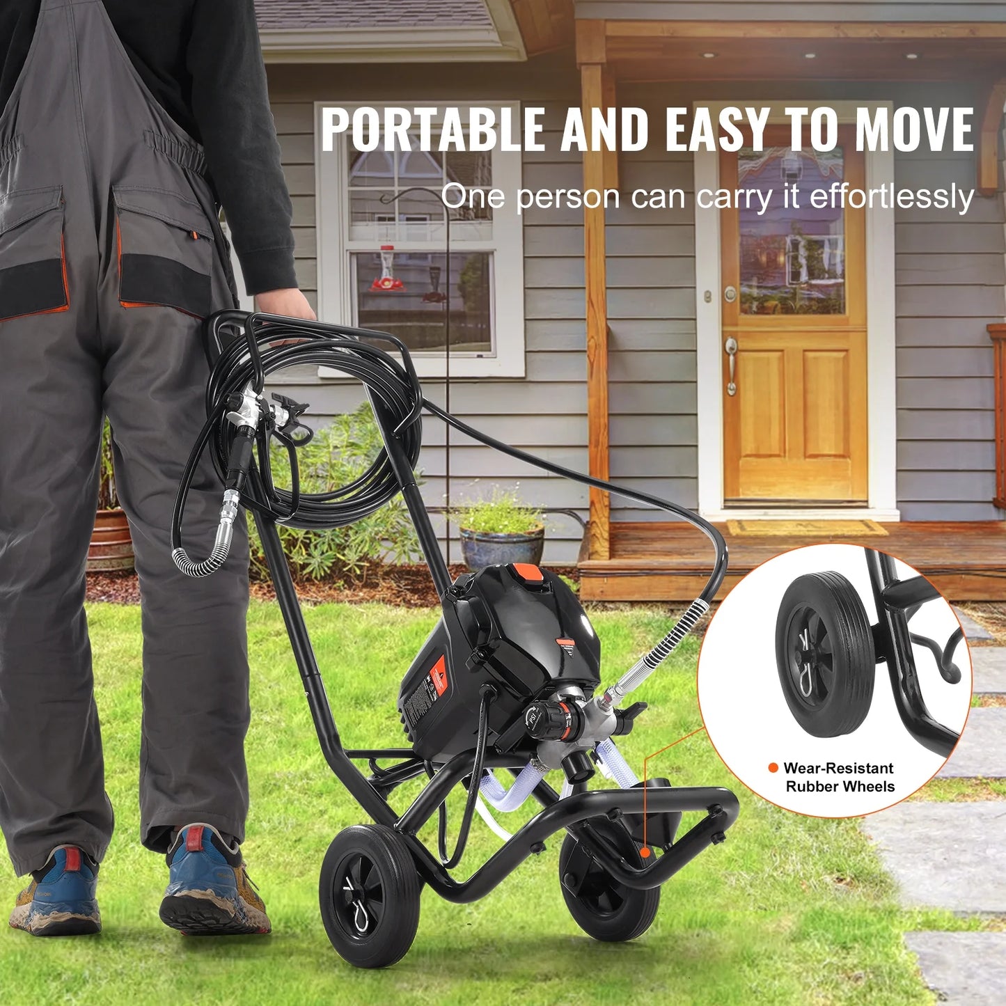 KFFKFF 750W Mobile Airless Paint Sprayer, 3000PSI Electric Sprayer for Efficient Painting, Suitable for Indoor & Outdoor Furniture, Walls, and Fences, Achieves Smooth, Uniform Coverage