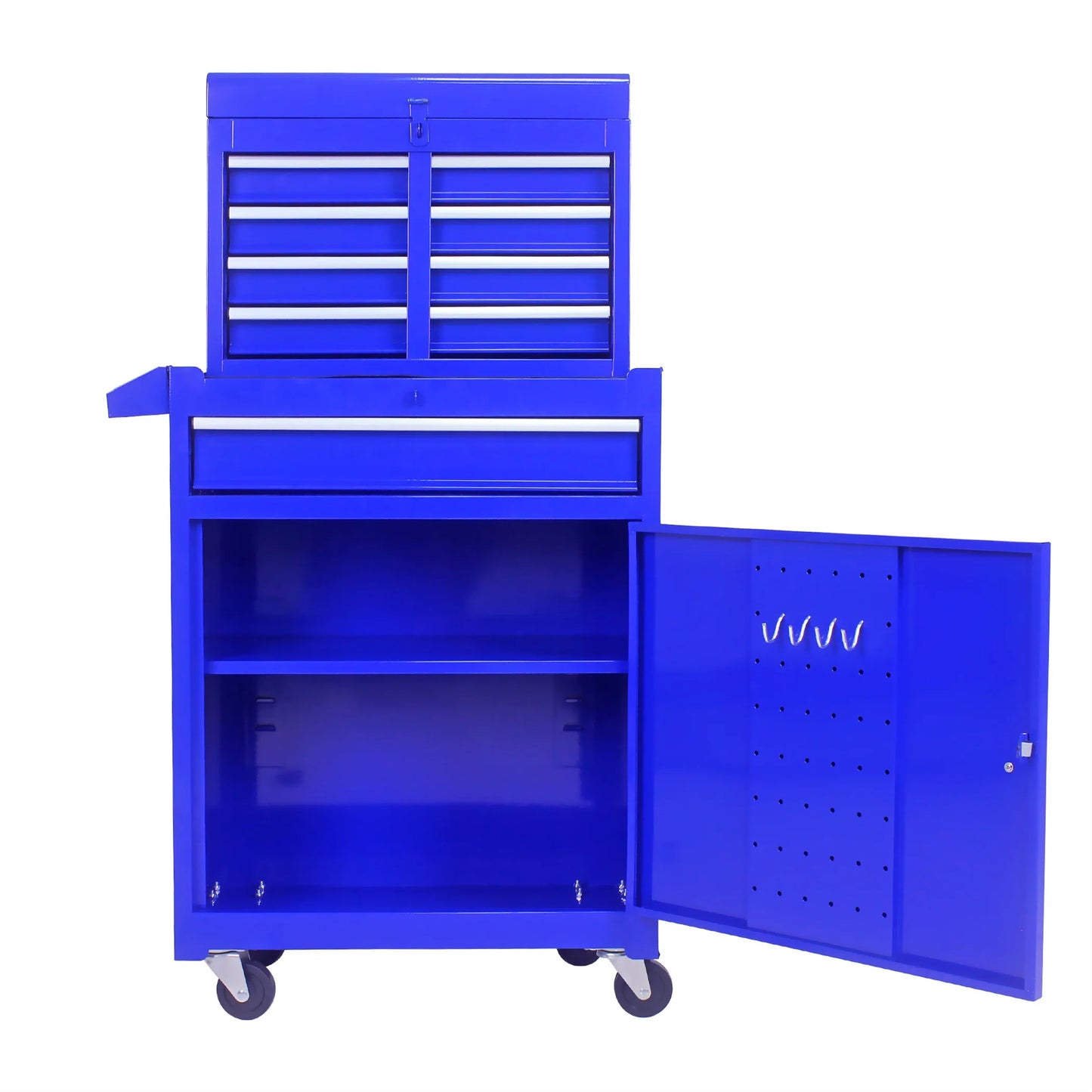 Aukfa Tool Box, 2 in 1 Steel Rolling Tool Chest & Cabinet On Wheels for Garage, 5-drawer, Blue