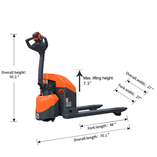 Tory Carrier 3300lbs Fully Powered Electric Pallet Truck Jack GEL Battery W/48"X27" Fork