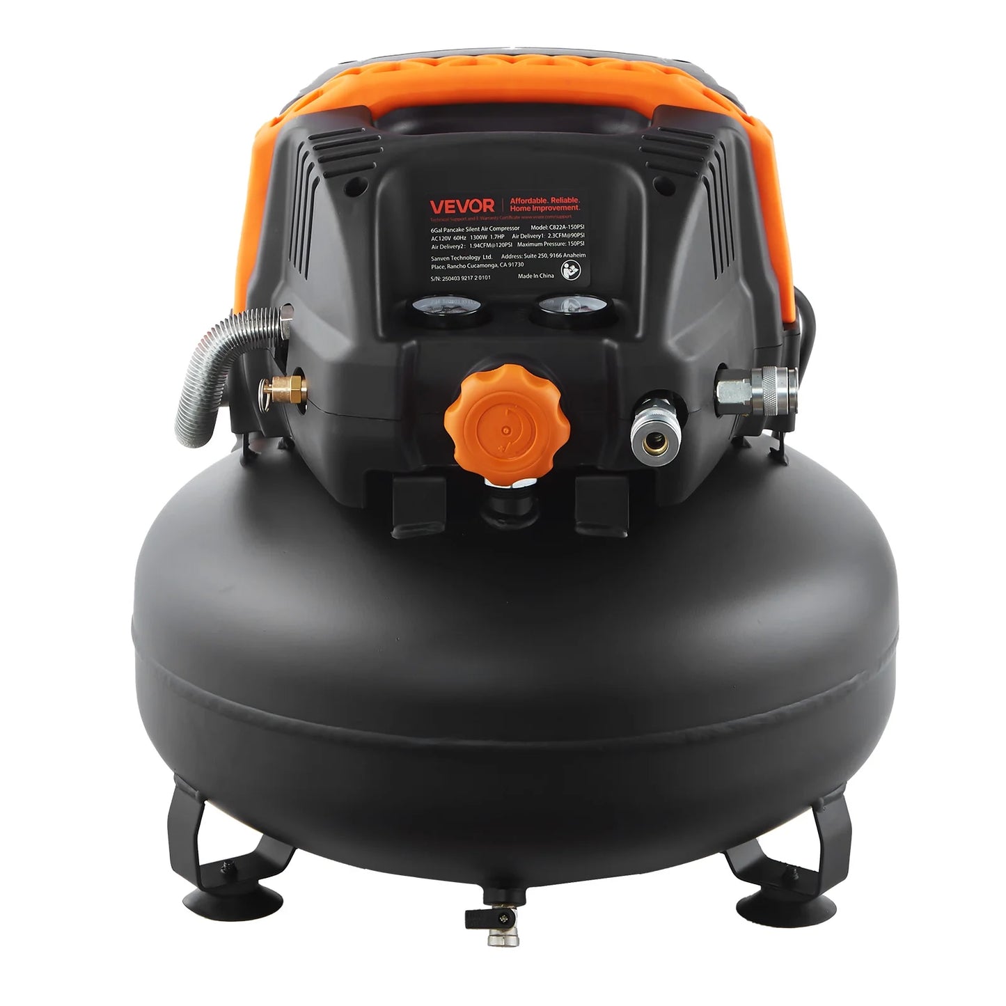 VEVOR 6 Gallon Air Compressor,1.7HP 2.3CFM@90PSI Portable Pancake Air Compressor & 150PSI Max Pressure, 12-Piece Accessory Kit with 25FT Air Hose for Tire Inflation, Spray Painting, Woodwork Nailing