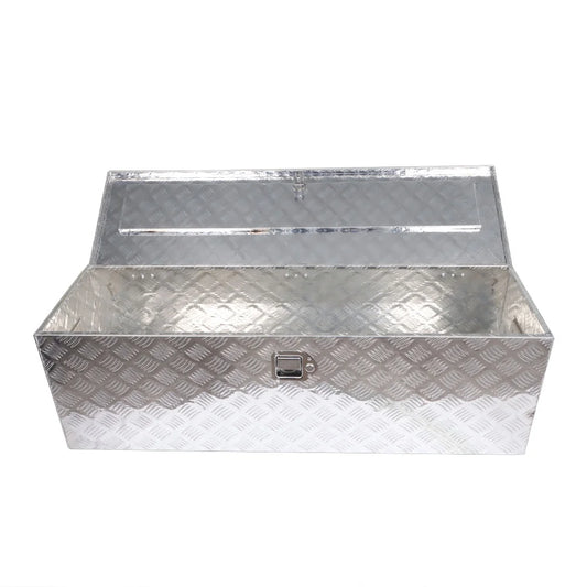 Genrics 49 Inch Trailer Tongue Tool Box Chest Box Diamond Tread Aluminum Heavy Duty Truck Pick Up Underbody Storage Organizer Handling Tools Weather Resistant w/Lock Sliver