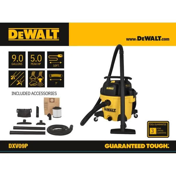 DEWALT 5HP 9gallon Poly Wet/Dry Vac