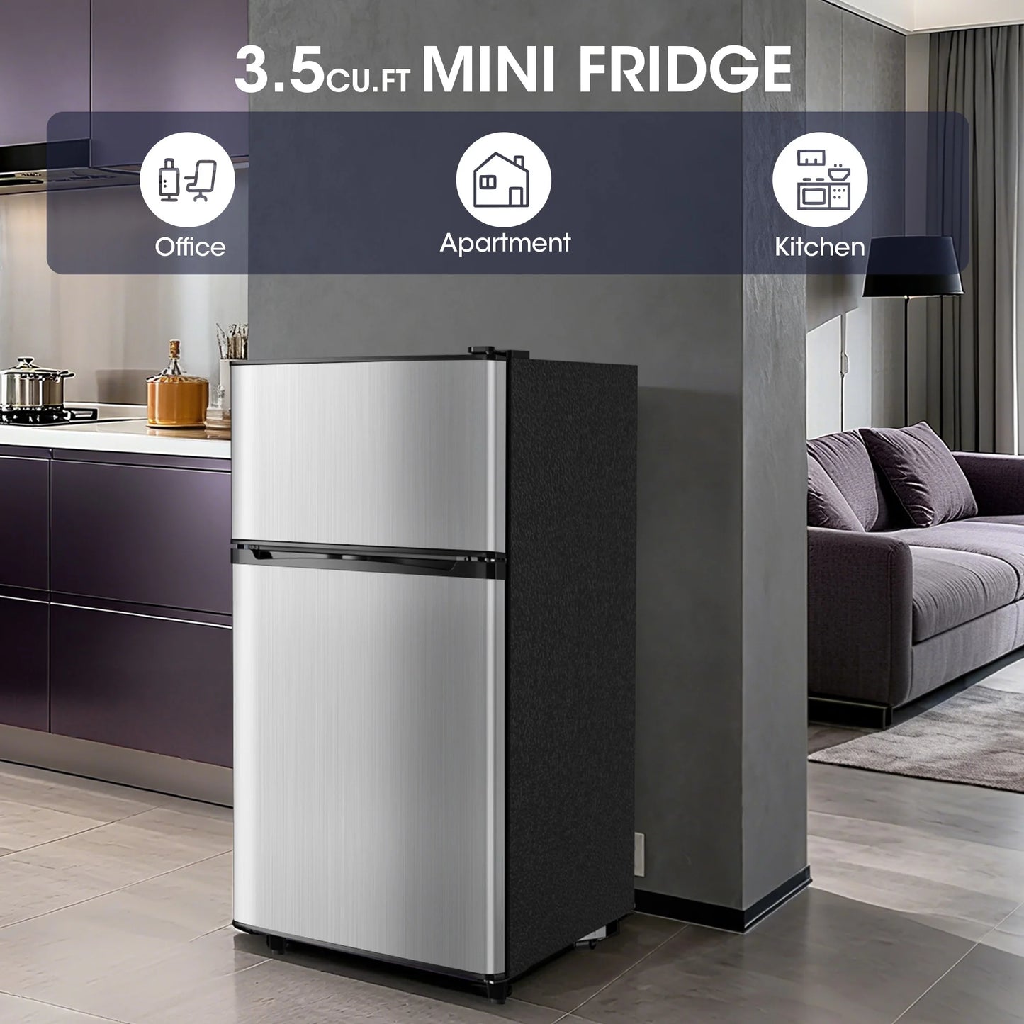 Manastin 3.5 Cu.ft Mini Fridge with Freezer, Adjustable Thermostat, Low Noise, Removable Glass Shelves, 2 Door Small Refrigerator for Kitchen, Office, Bedroom,Black
