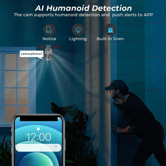 8MP 4K Camera Outdoor Dual Lens PTZ 36X Optical Zoom Ai Human Detect Surveillance Color Night Vision Wireless IP Camera