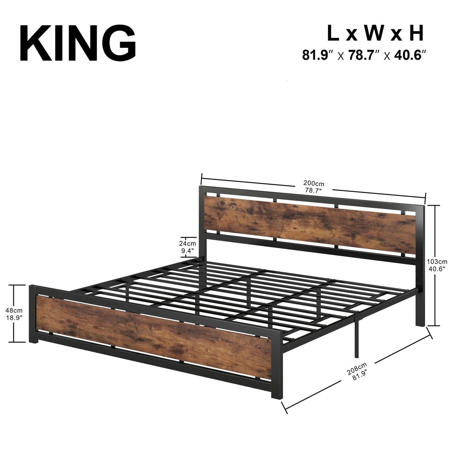 LIKIMIO King Platform Bed Frame with Headboard and Under Bed Storage, Sturdy Metal Frame and Easy Assembly