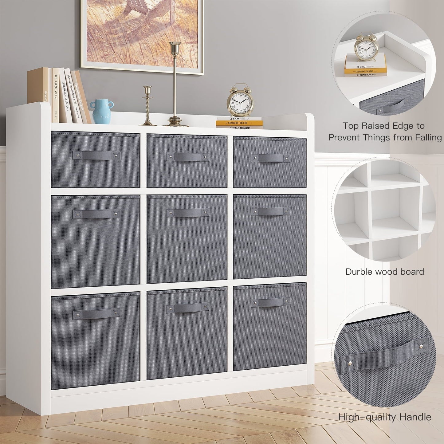 EnHomee 9 Cube Storage Organizer Cubby Storage 9 Cube bookshelf With Bins For Bedroom Livingroom White Cubby Storage for Home, White Finish