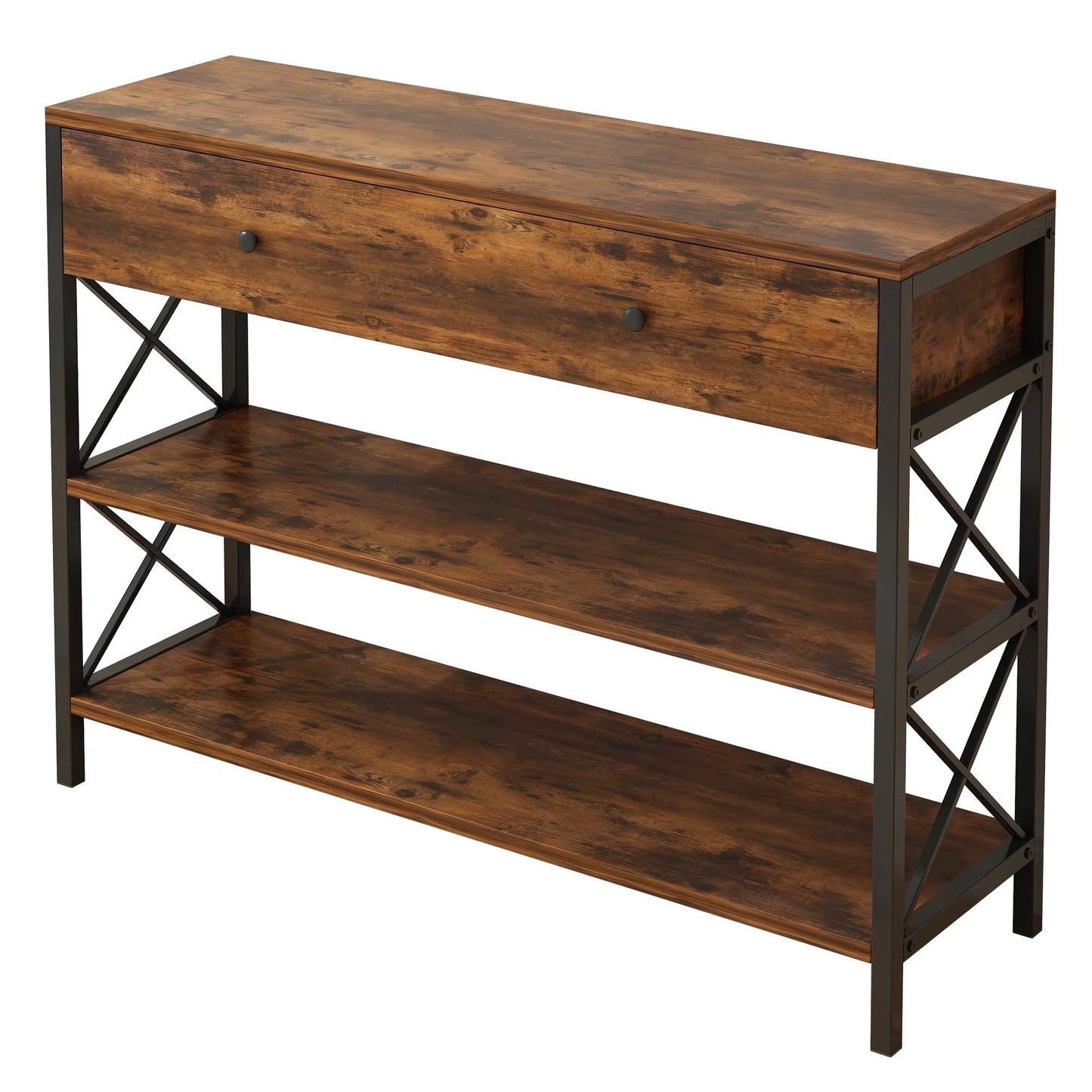 Ktaxon Industrial Console Table Sofa Table with Large Drawer and 2 Storage Shelves, Farmhouse Entryway Table for Living Room Hallway Bedroom, Rustic Brown