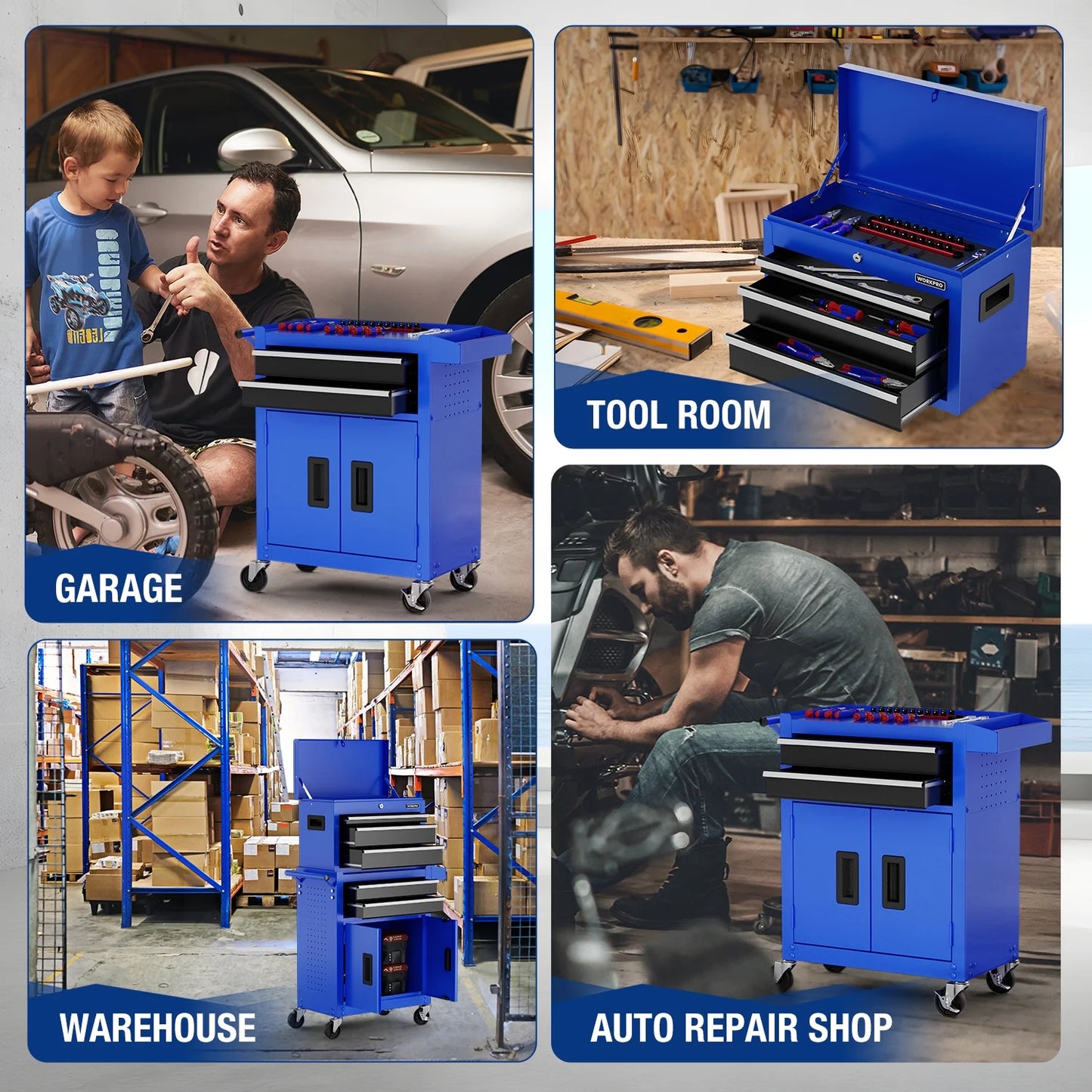 WORKPRO 20 inch 5-Drawer Rolling Tool Chest, Sliding Metal Drawer Rolling Tool Storage Cabinet, Removable Toolbox Organizer for Workshop, Garage