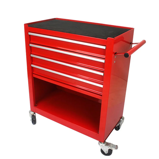 Rolling Tool Storage Cabinet With 4 Drawers, 4 Wheels, 2 Parking Brakes Tool Chest Cart, 5-Tier Rolling Tool Set for Handyman, Workshop, Home (Red)