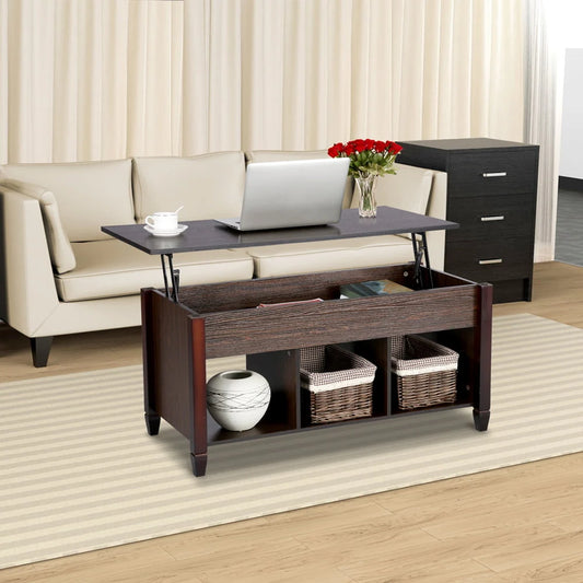 Easyfashion 41" Lift Top Coffee Table with 3 Storage Compartments, Espresso