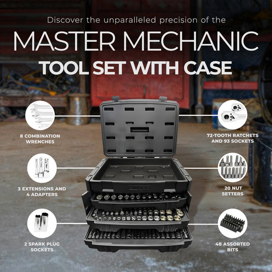 Master Mechanic 205 Piece Mechanics SAE Metric Socket & Tool Set with Case