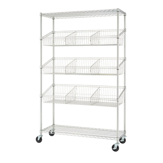 TRINITY EcoStorage 5-tier 48x18x72 Wire Shelving with Baskets & Dividers NSF Chrome