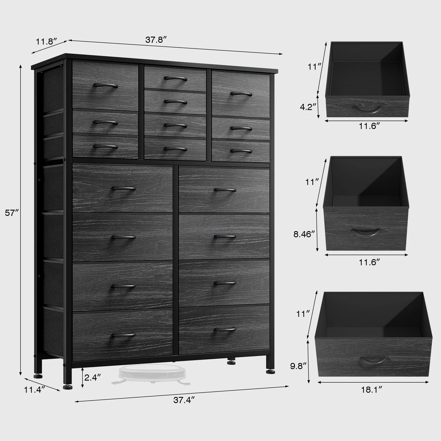 GIKPAL Dresser for Bedroom, Chest of Drawers Black Furniture Dressers Tall Dresser with 18 Drawers Fabric Dresser Clothes Storage for Living Room Office