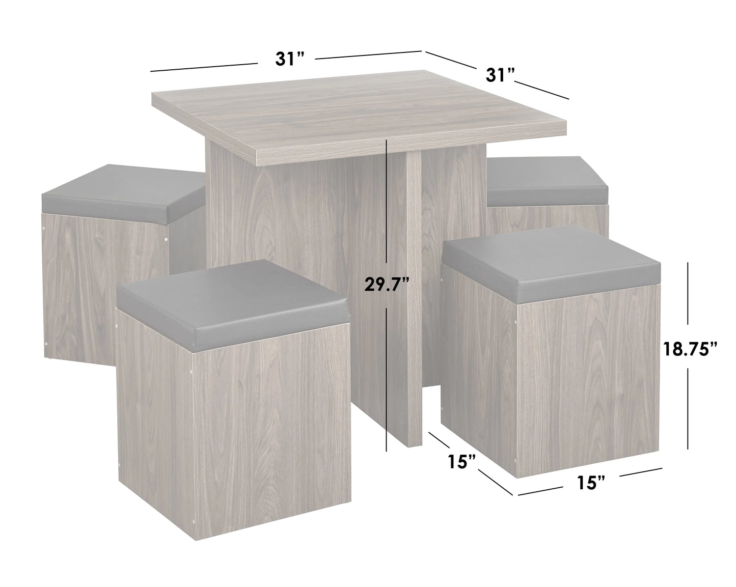 Mainstays 5-Piece Dexter Dining Room/Kitchen Set with Storage Ottoman, Multiple Colors