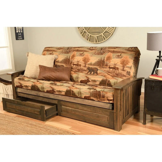 Copper Grove Cayenne Rustic Walnut Storage Futon Set with Mattress peter's cabin