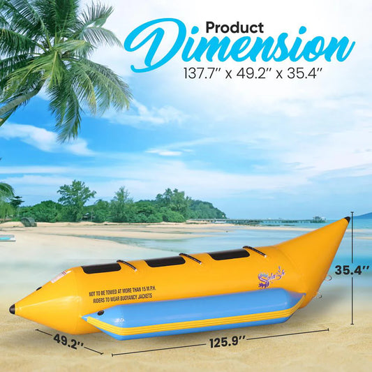 SereneLifeHome 3 Person Inflatable Banana Boat, Includes Storage Bag, Foot Pump, and Repair Kit, Tough and Thick, Reinforced Seats and Foot Areas, Easy Inflation and Deflation