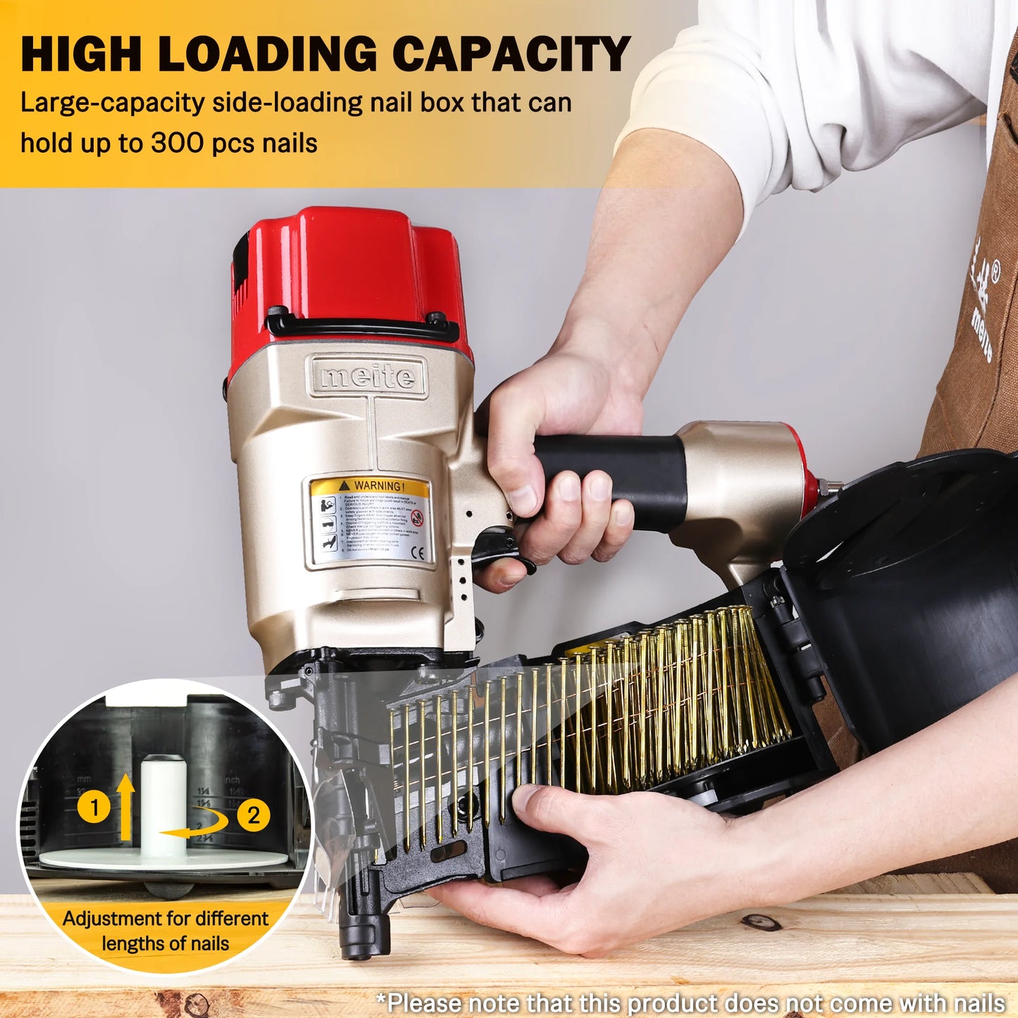 MEITE CN80B Pneumatic Coil Siding Nailer 15 Degree 2" to 3-1/4" Industrial Coil Nail Gun