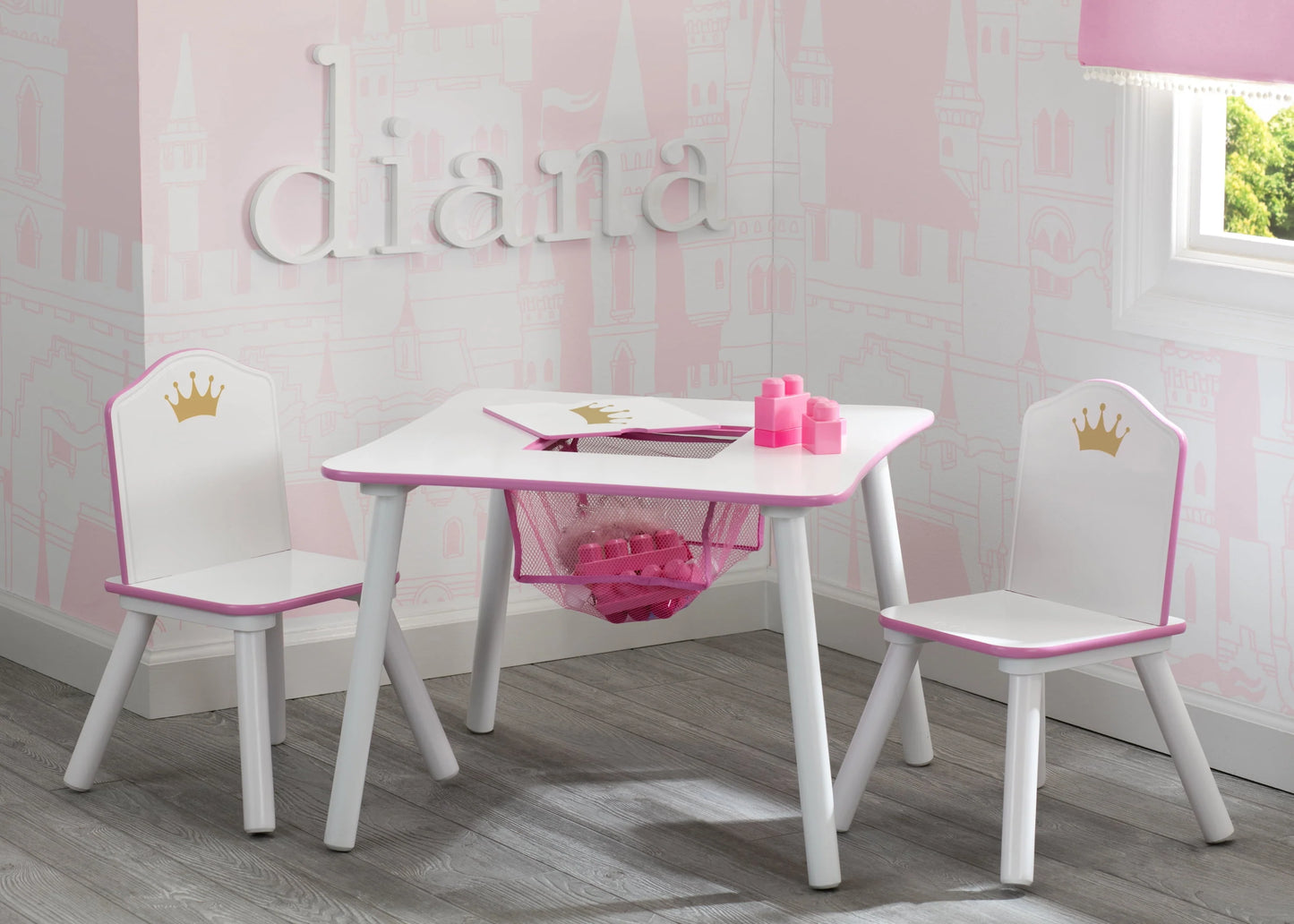 Delta Children Princess Crown Toddler Table and Chair Set with Storage, Greenguard Gold, Wood, Pink