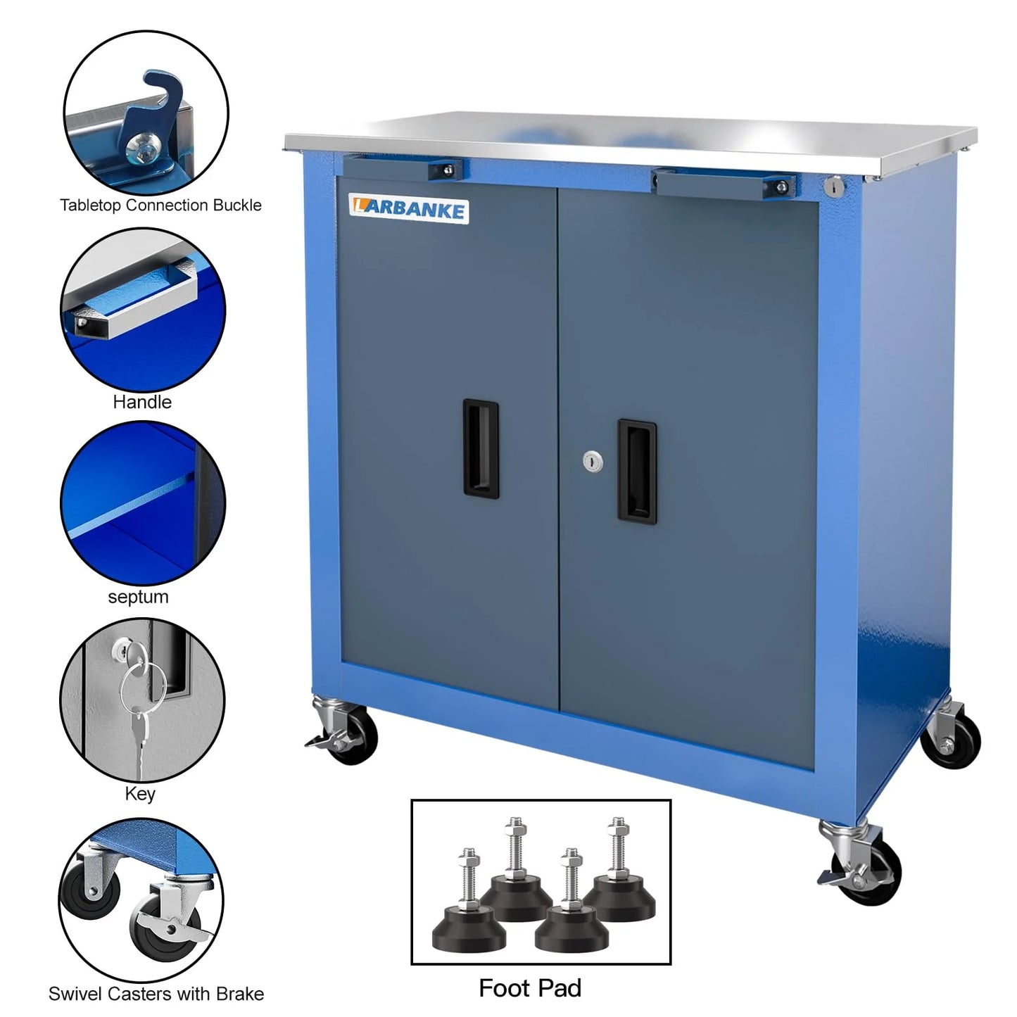 Rolling Tool Chest 5-Drawer Tool Cabinet with Stainless Steel Top Key Lock Heavy-Duty