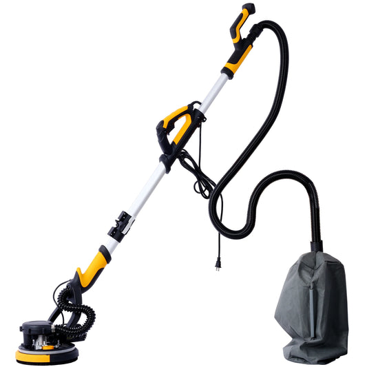 Electric Drywall Sander with Vacuum, 780W Power Sander for Drywall Dustless Floor Sander with Variable Speed 900-1800RPM, LED Light, Extendable, Foldable Handle, 4M Power Cable, Yellow+Black