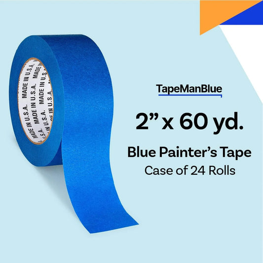 Blue Painters Tape 2 inch x 60 Yards - Case of 24 Rolls, Made in The USA (1.88 inch/48mm), Bulk Painters Tape, Leaves No Residue Behind, UV-Resistant, Paint Lines