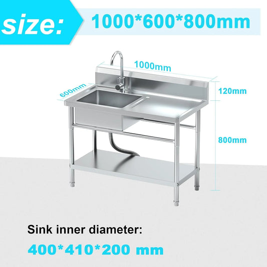 Stainless Steel Utility Sink kitchen Sink Free Standing Single Plumbing Workbench Storage Commercial Sink
