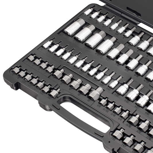Carbyne 80-Piece Torx, SAE Hex (Allen) & Metric Hex (Allen) Bit Socket Set with 30 Super Short Bit Sockets, Cr-V Steel Sockets, S2 Steel Bits, Durable Storage Case