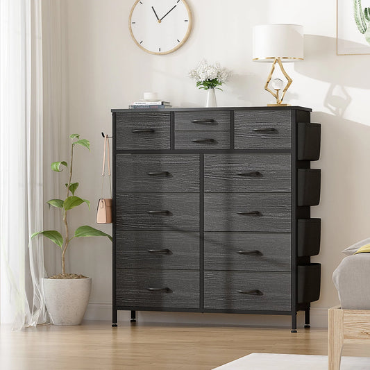 GIKPAL Black Dressers for Bedroom with 12 Drawer Tall Dresser Chest of Drawers Fabric Storage Dressers for Living Room