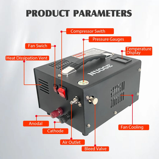 NUOGE Pcp Air Compressor,4500Psi 12V DC or 110V AC W/Converter Paintball/Scuba Tank Compressor Pump
