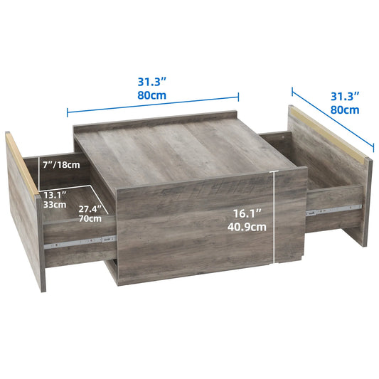Dextrus Square Coffee Table with Storage, Manhattan Gate Center Table for Living Room, Bedroom, Grey Wash