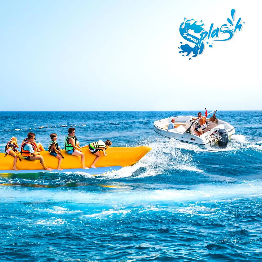 SerenelifeHome 5 Person Recreational Inflatable Banana Boat with Storage Bag, Foot Pump, and Repair Kit, with Reinforced Seats and Foot Areas