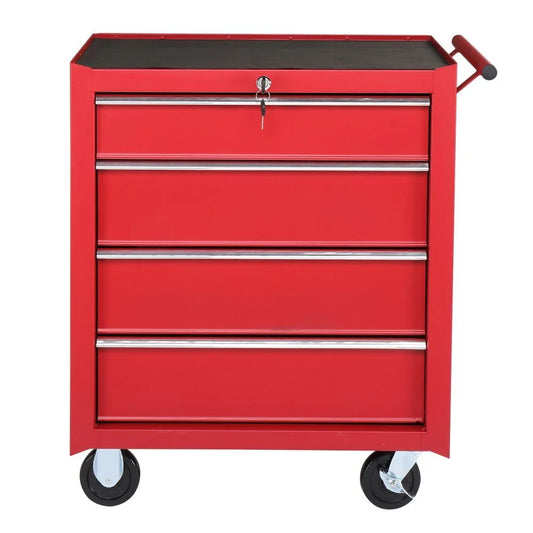 IVV 4-Drawer Rolling Tool Chest w/Lock & Key, Tool Storage Cabinet with Universal Wheels, Anti-Scratch Liners, Tool Organizer Box for Garage, Warehouse & Repair Shop, Red