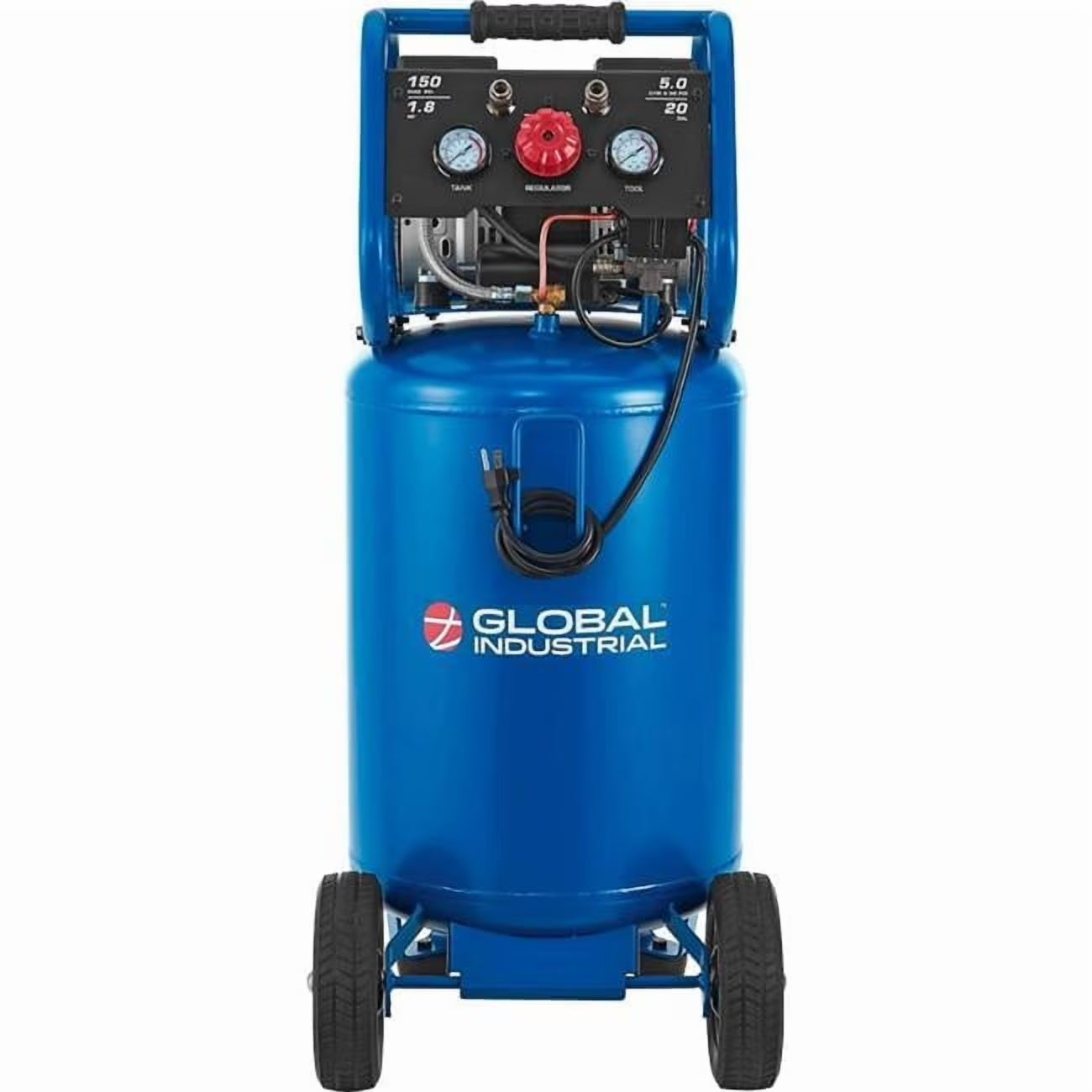 Global Industrial 133754 Portable Quiet Electric Air Compressor - 1.8 HP 20 Gal 5.0 CFM Oil-Free