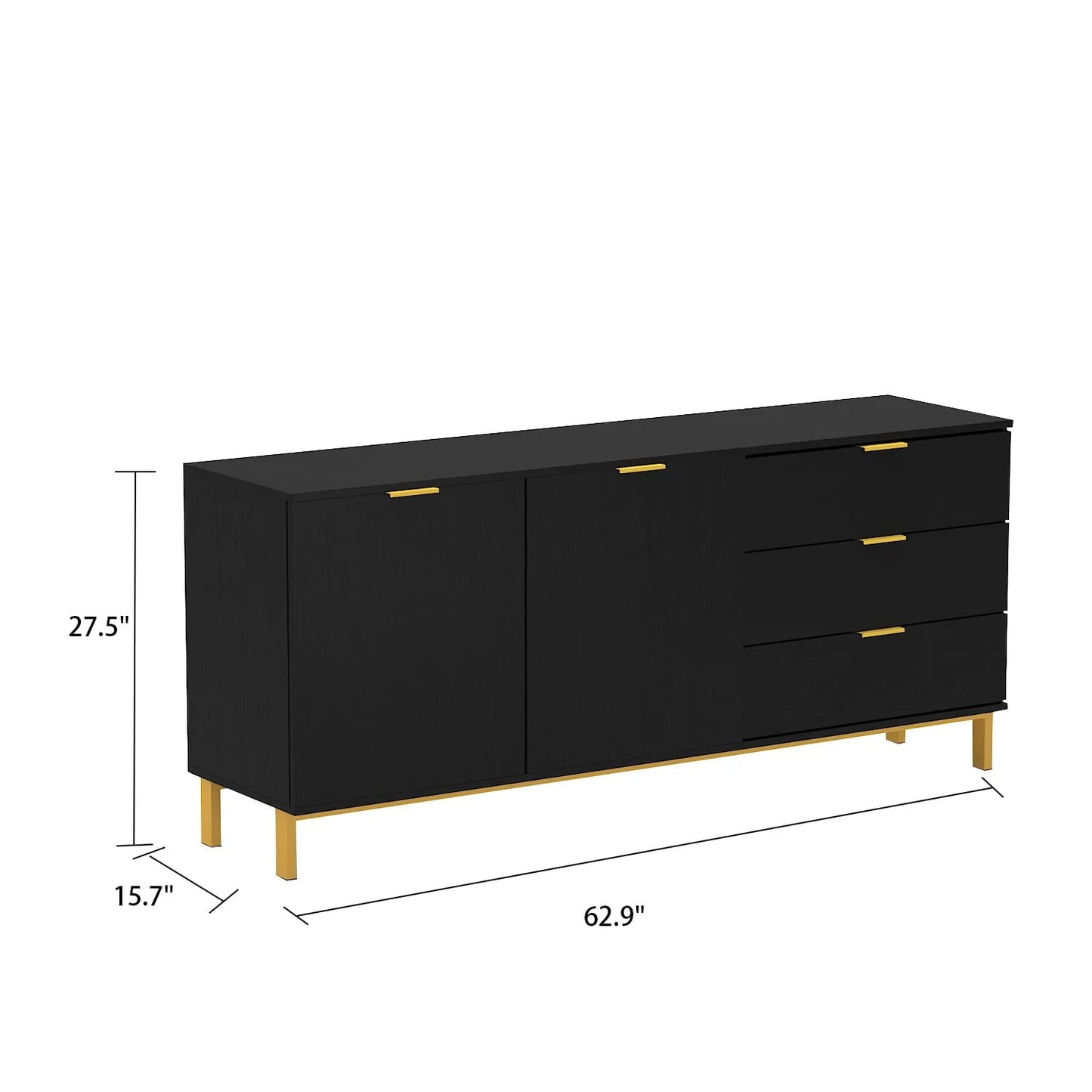 Modern Sideboard Buffet Storage Cabinet with 3 Drawers and Door for Living Room Black