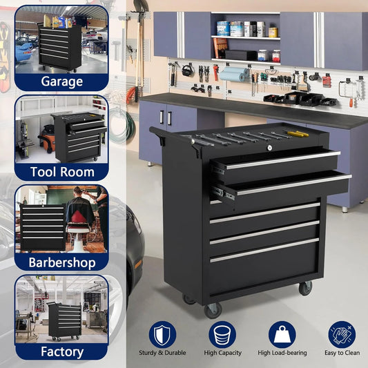 Rolling Tool Chest with 6 Drawers - Portable Tool Storage Cabinet on Wheels