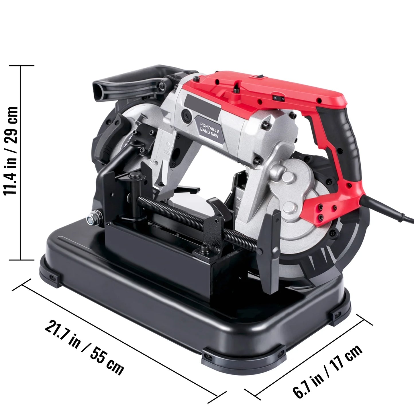 KFFKFF Portable band saw, 110V removable alloy steel base rechargeable band saw, 5 inch cutting capacity handheld band saw, variable speed portable band saw, 10 amp motor, deep cutting band saw for