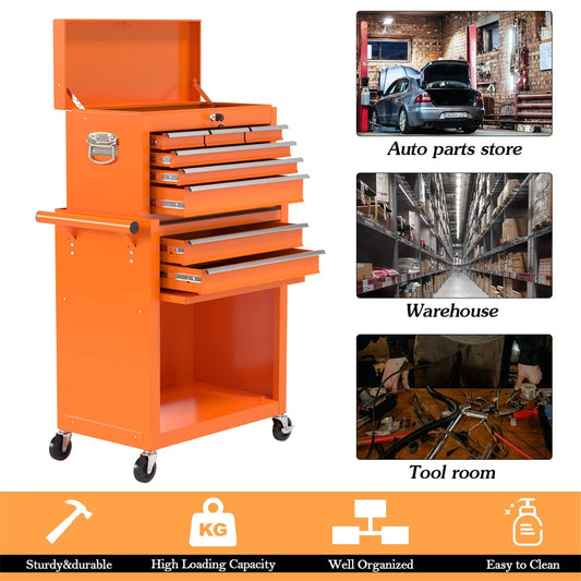 Aukfa Tool Chest, 2 in 1 Steel Rolling Tool Box & Cabinet On Wheels for Garage, 8-Drawer, Orange