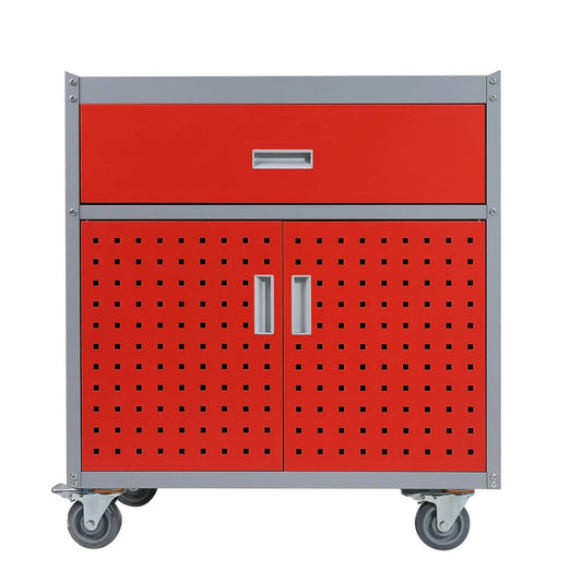 Tool Box Chest Cabinet Wheels Metal Rolling Auto Repair Storage w/Drawer, Red