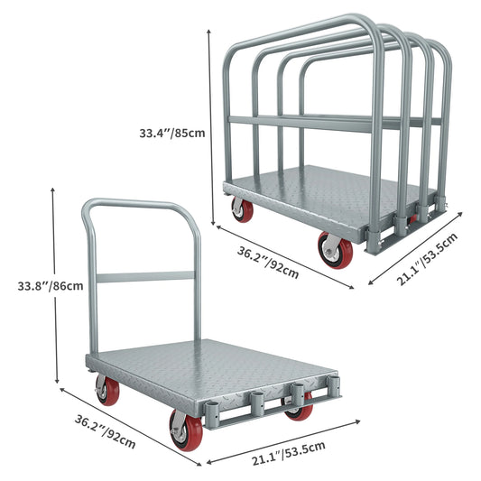 Dextrus 2-in-1 Heavy-Duty Platform Truck, 2200 lbs Capacity, Steel Panel with 4 Side Rails and 5" Rubber Swivel Wheels