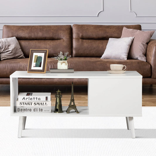 ZENSTYLE Durable MDF Coffee Table with Open Storage Shelf for Living Room Modern Furniture White