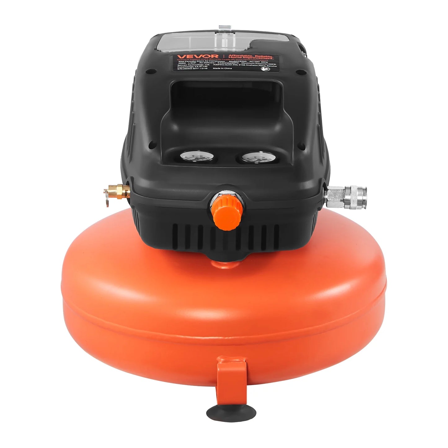 VEVOR 3 Gallon Air Compressor,1/3HP 0.54CFM @ 90PSI Portable Pancake Air Compressor & 100PSI Max Working Pressure, Oil-Free Compressor Tank for Tire Inflation, Spray Painting, Woodwork Nailing, 120V