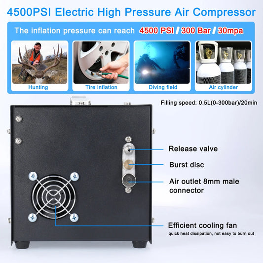 KKmoon Black 12V 4500 PSI 1-Stage Air Compressor 0.5 L