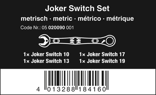 Wera 020090 Joker Combination Wrench with Switch 4 Piece Set - Metric