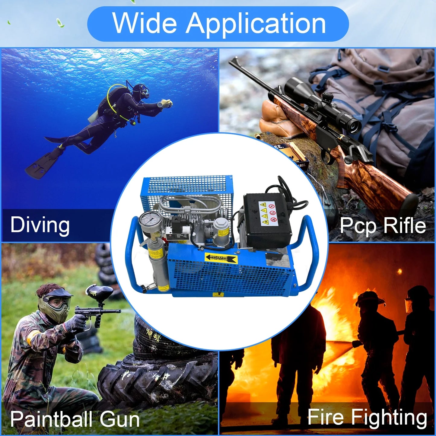 TUDIVING PCP Air Compressor, 4500psi/300bar High Pressure Auto stop Air Pump, 100L/min Air Flow Diving Compressor, Built-in filter for Scuba Tank Paintball, 110V