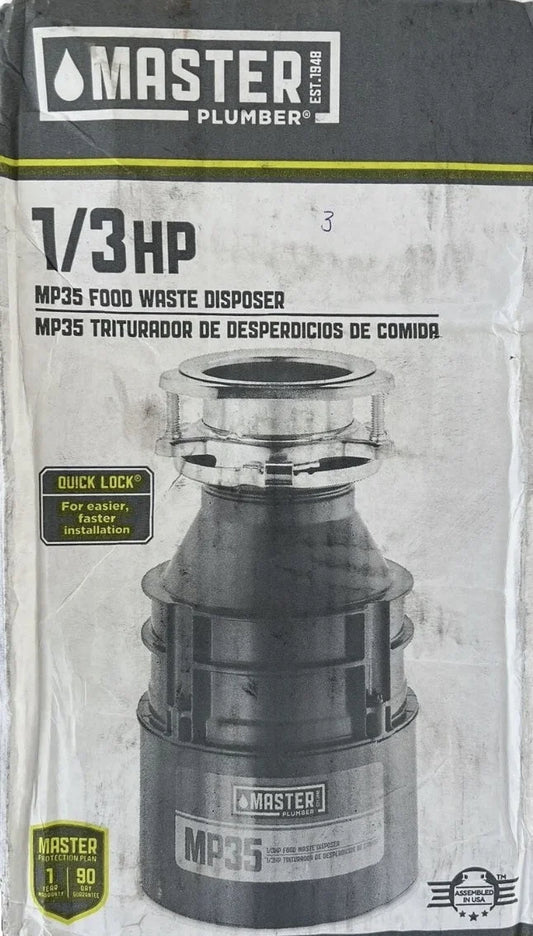 Master Plumber MP35 1/3 HP Kitchen Waste Disposer/Disposal - Quantity of 1